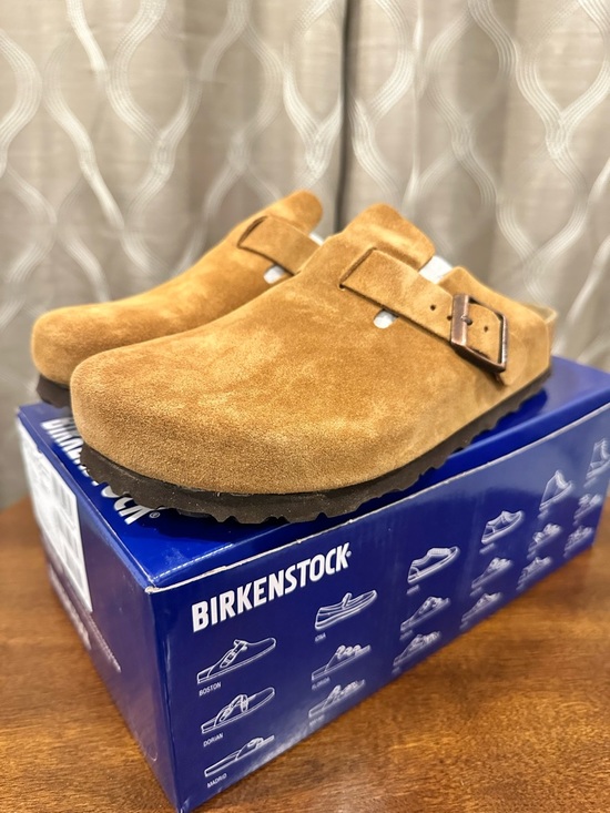 Birkenstock Shoes - BIRKENSTOCK Boston Mink Tan Suede Leather Clogs